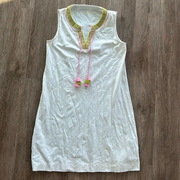 Spartina 449 Dresses & Skirts - Spartina 449 White Sleeveless Mini Dress with Pink and Lime Trim